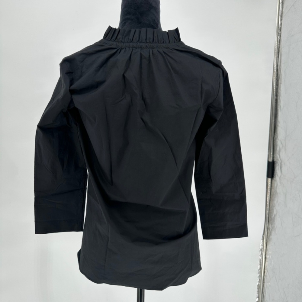 NEW Ann Taylor Black Poplin Tie Neck Blouse Classic Business Minimalist XXS Pet. - Picture 4 of 10